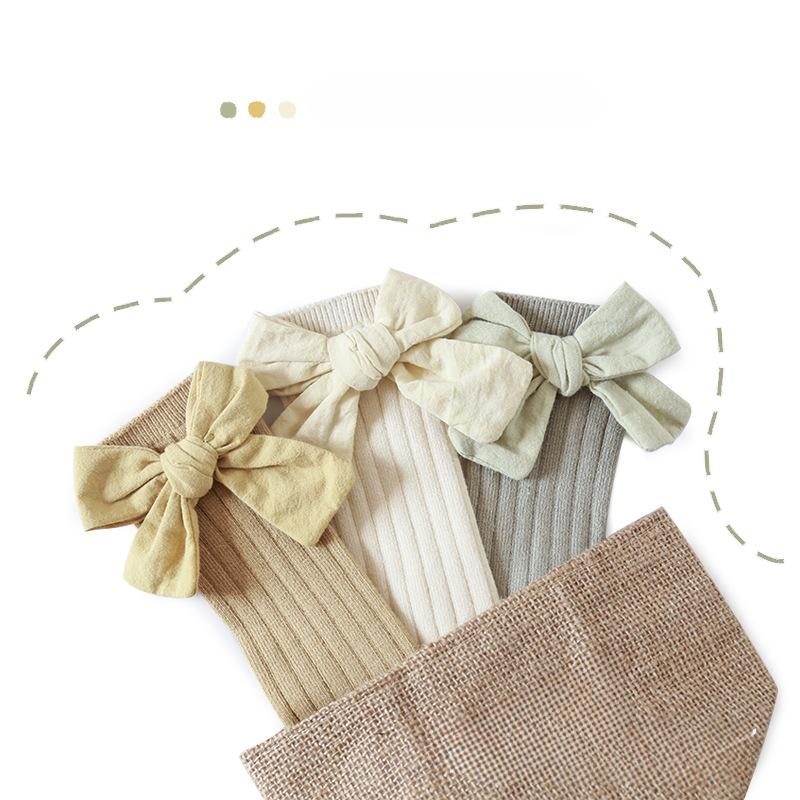 Новые вязаные чулки с бантиком для девочек, мягкие хлопковые гольфы средней длины из мягкого хлопка для детей, детские носки для малышей