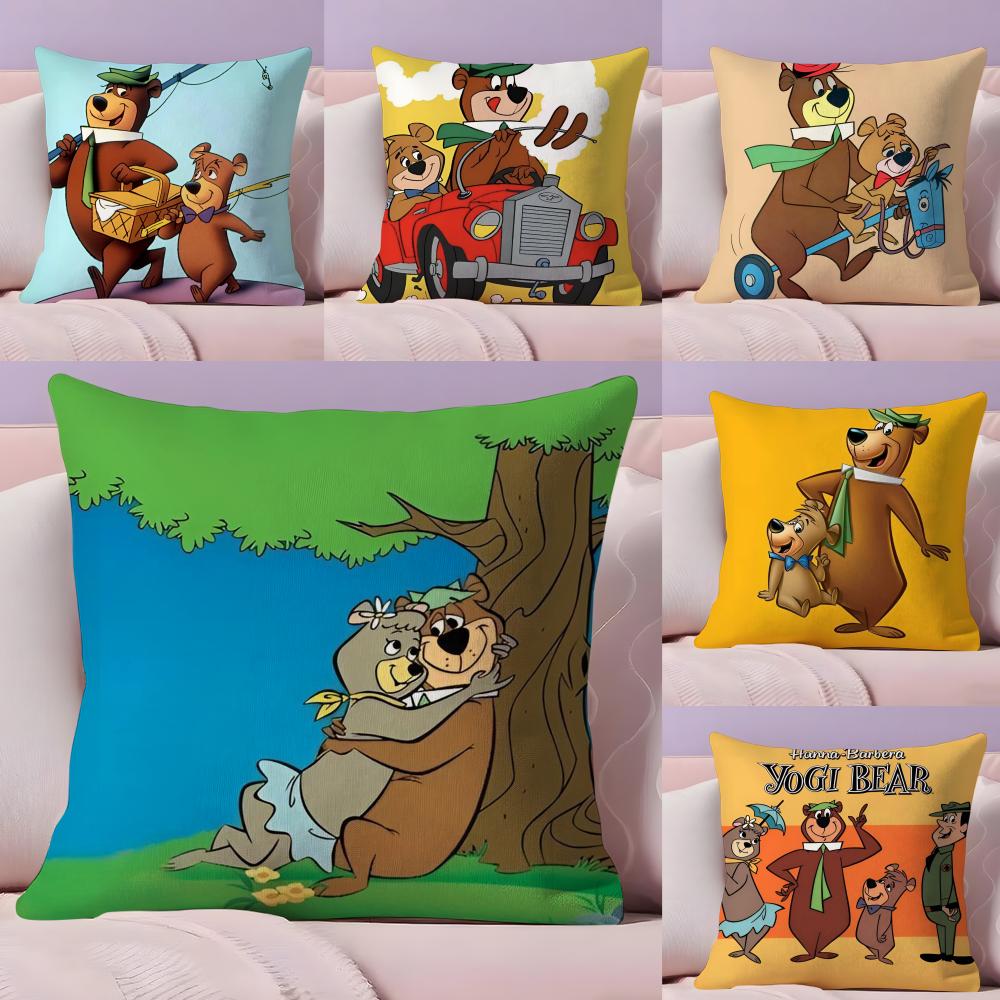 Cartoon Characters Yogi BearC Pillow Case Silky Short Plush with Invisible Zipper Dustproof Sofa Cushion Cover for Home Decor