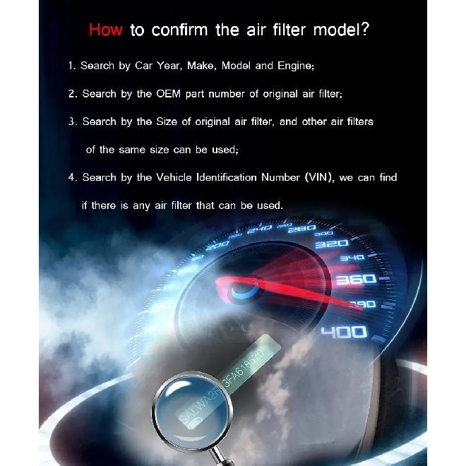 High Flow Sport Air Filter for VW T-ROC Convertible AC7 AC8 1.5 TSI 12.2019- Washable Racing Intake Filters