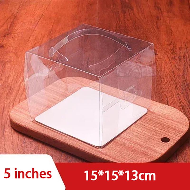 Прозрачная ручка для торта, мини-квадратный мусс, слоеное тесто, пластиковые упаковочные коробки, 5-дюймовая 6-дюймовая маленькая портативная коробка для выпечки десертов