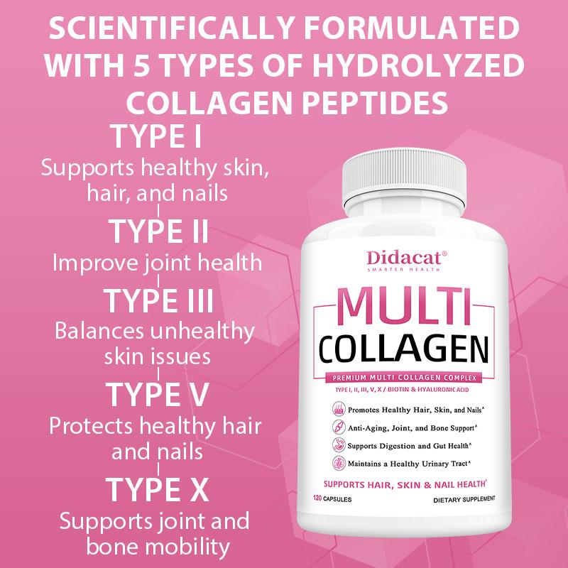 Multi Collagen Complex Dietary Supplement, With Vitamin C, Biotin, 120 Capsules Per Bottle