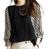 Tunic Mixed Loose Fall Black with [RREMN] Women's Top, Material, 3/4 Sleeves, Fit, Spring, Summer, (L, Stripes)