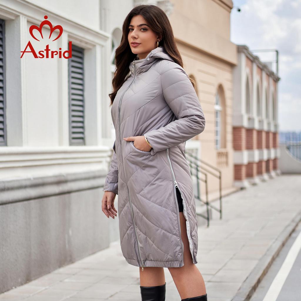 Astrid Женская парка осень-зима большого размера, женская одежда, длинная, утепленная, с капюшоном, женская стеганая куртка, новинка, пальто с разрезом по низу AM-10627