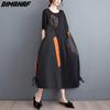 Plus Size Women Long Dress 2023 New Summer Style Patchwork Short Sleeve Loose New Black Dresses