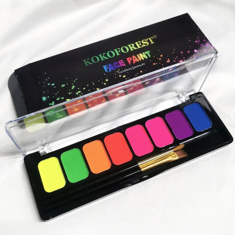 8-Color Water-Soluble Fluorescent Body Paints Halloween Dark Night Glow Paintbrush DIY Quick Dry Pigments Paste Eyeline Makeup