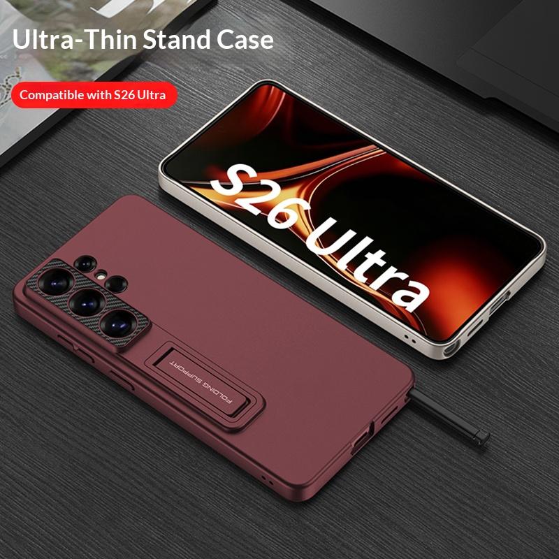 Роскошный невидимый складной держатель Чехол для телефона Для Samsung Galaxy S26 S25 S24 S23 Ultra Металлический Ультратонкий Матовый ПК Чехол