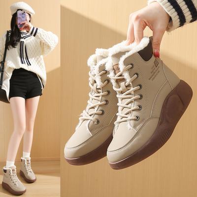 2025 зима новая инс корейская версия высоких бархатных ботинок Мартин для студенток толстая подошва повседневная теплая уличная обувь 5867