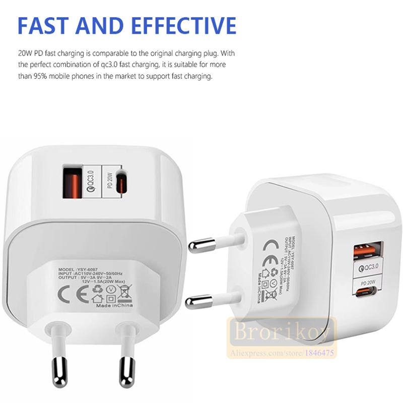 Зарядное устройство USB C 40 Вт Быстрая зарядка Вилка 2 порта Зарядное устройство Type C PD Сетевое зарядное устройство Адаптер питания для Samsung Xiaomi iPhone 14 13 QC3.0
