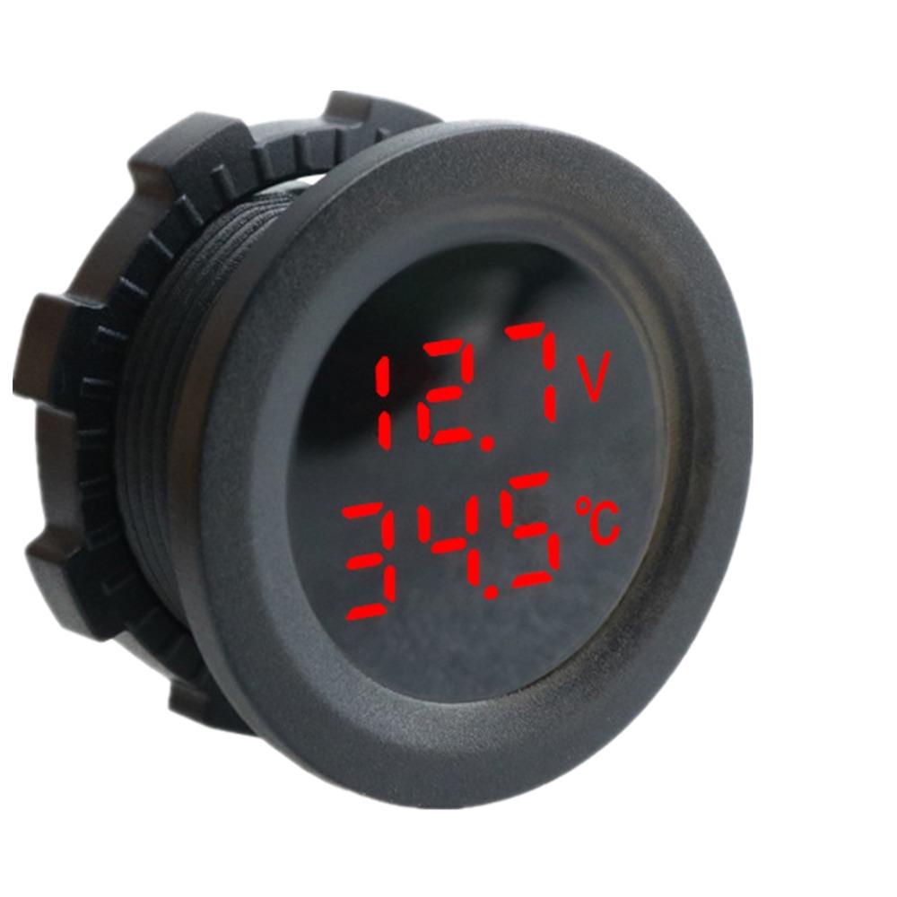 2in1 Car Temperature Voltmeter 12V Temper/Volt Meter Round Digital Led Display Auto Voltage Meter for Car Motorcycle Accessories