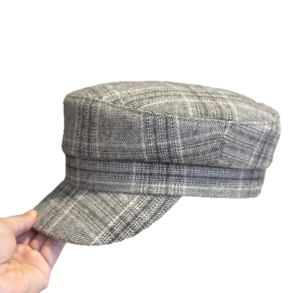 Korean-style simple octagonal hat for women, fashionable and versatile flat-top cap, new vintage houndstooth pattern artist hat for spring and autumn