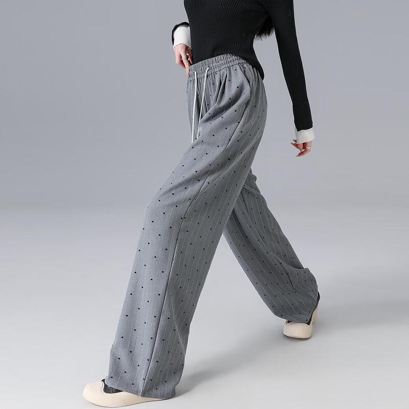 Demana Women's Vintage Heart Flocked Drawstring Casual Pants