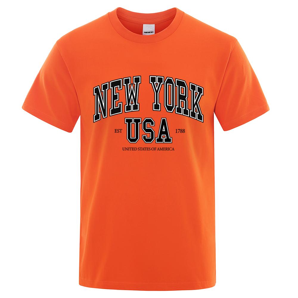 New York Usa Est 1788 Street City Letter Tops Men O-Neck Shirt Summer Свободная одежда Oversize Luxury Tshirt