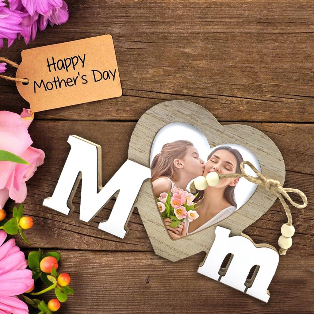 Wooden Love Photo Frame for Wedding Table Decor Mr&Mrs Love Heart Photo Family Valentine's Day Photo Frame Home Table Decora 1PC
