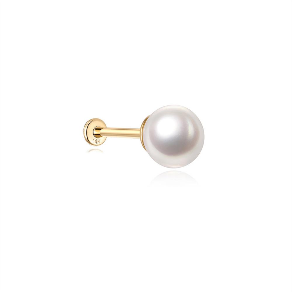 14K Goldwind Pearl Opal Пирсинг Внутренняя резьба Плоское дно 16G Золотые серьги-гвоздики для ушных косточек