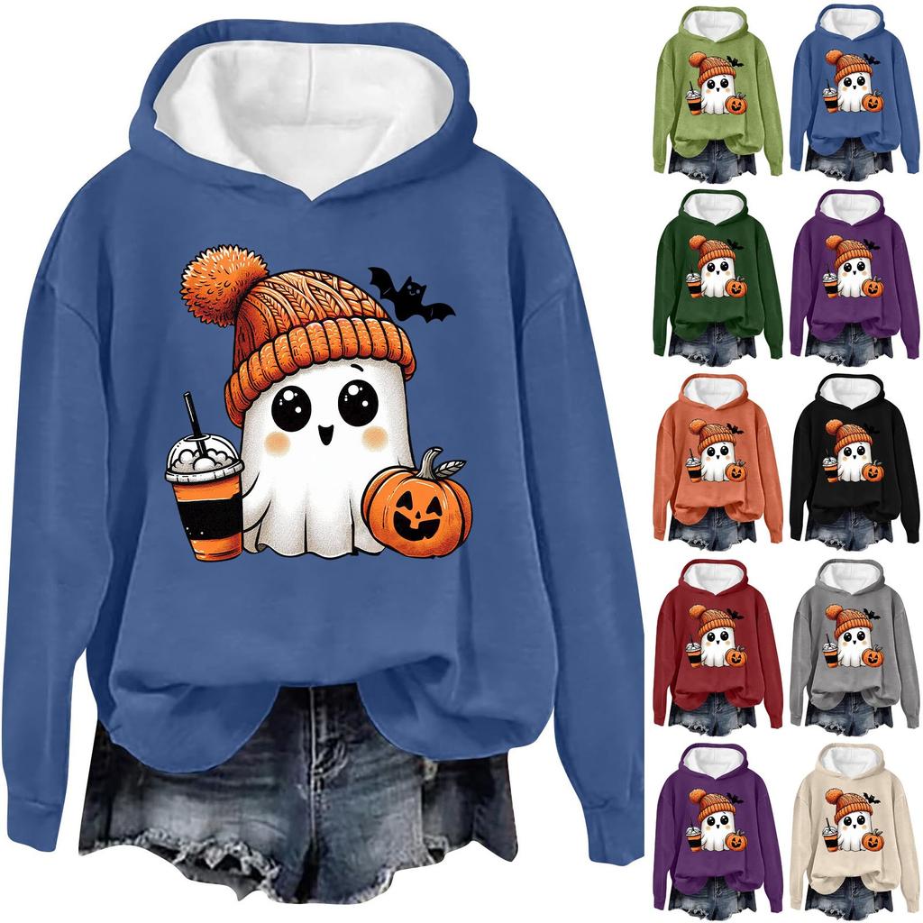 Женская модная повседневная толстовка с капюшоном и длинными рукавами с принтом букв на Хэллоуин