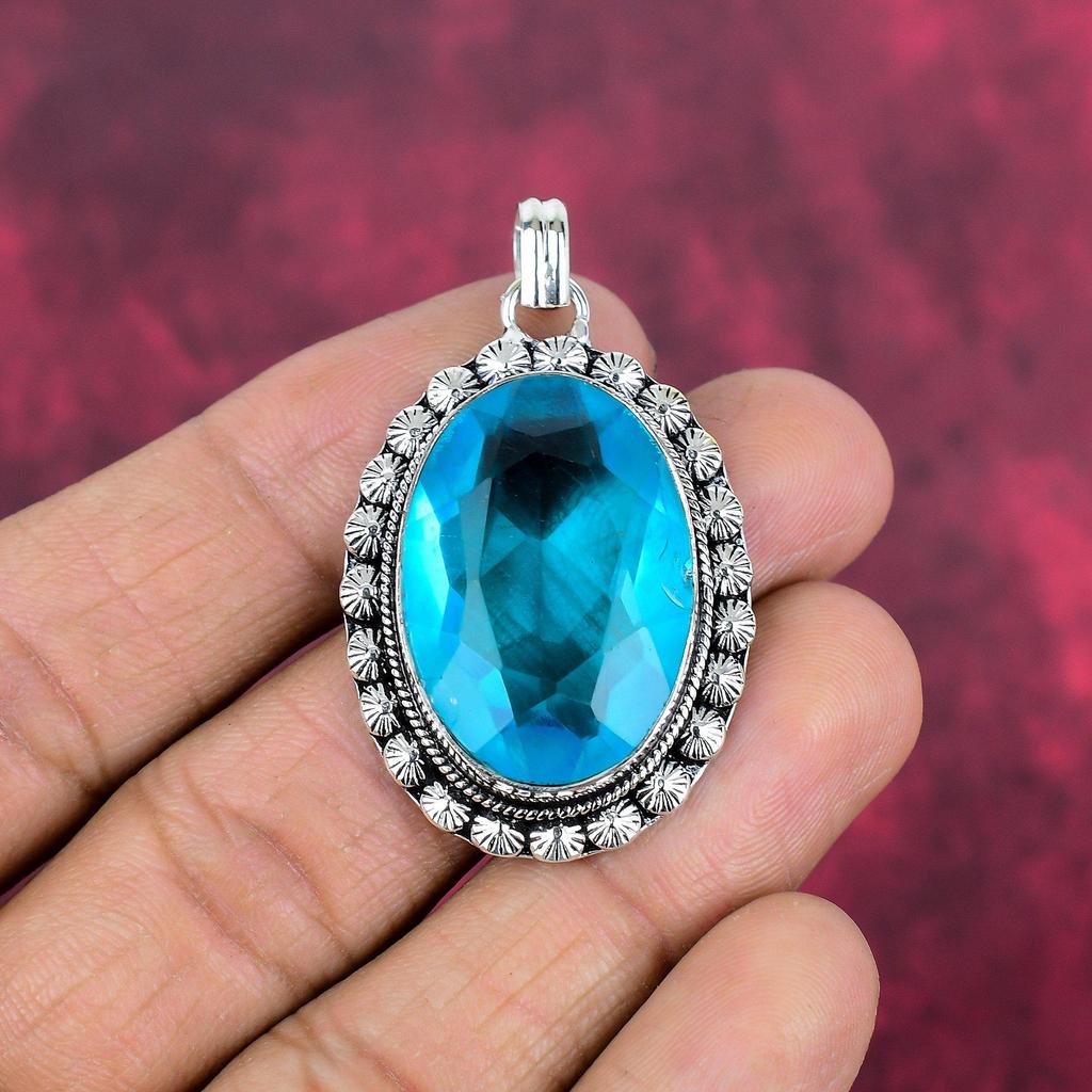 Подвеска с голубым топазом, ювелирные изделия из цельного серебра 925 пробы с драгоценными камнями, подвеска ручной работы, на День благодарения