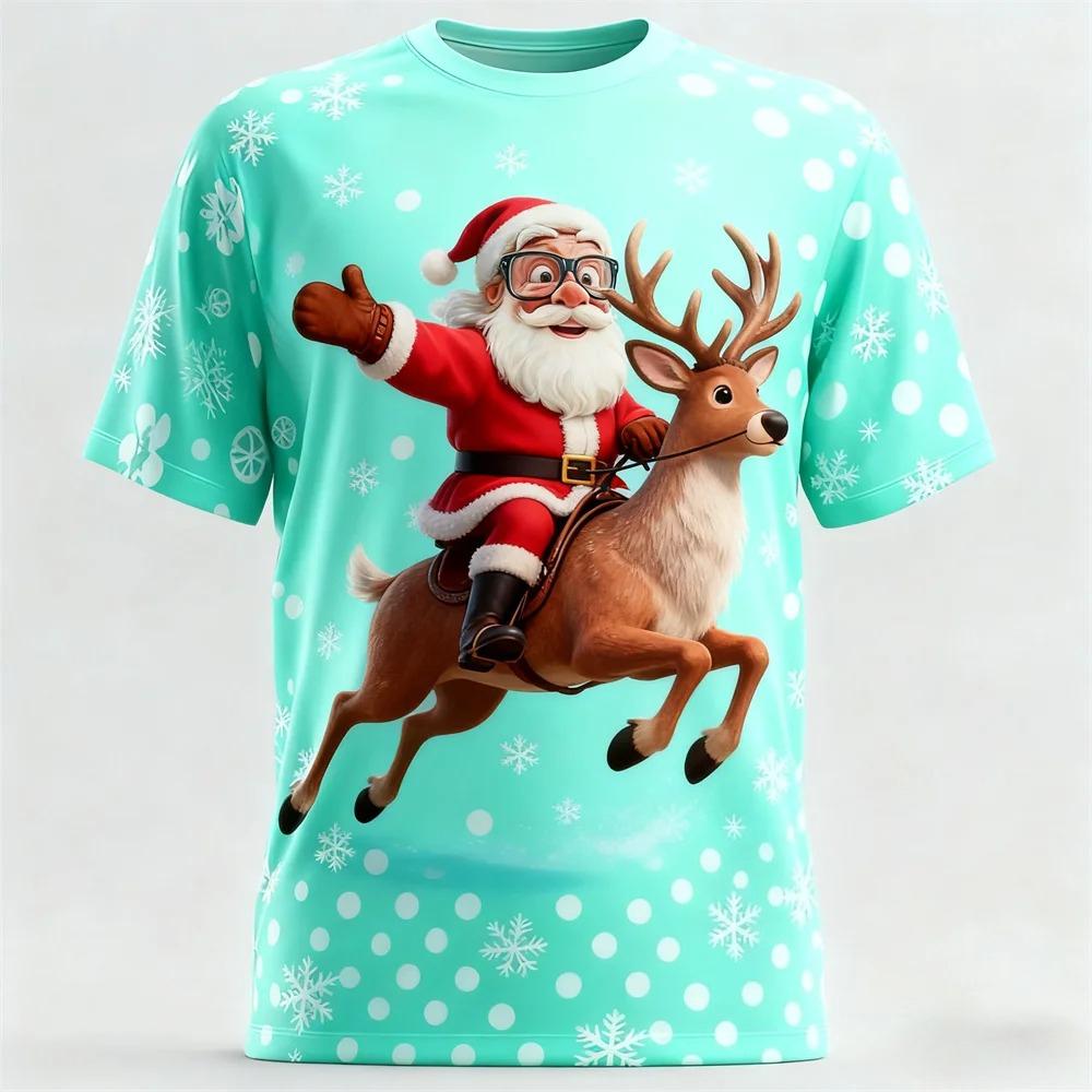 Забавная мужская спортивная футболка с 3D-принтом Санта-Клауса, повседневная, свободная, уличная, для рождественской вечеринки, Харадзюку, мультяшная, милая, с коротким рукавом, одежда, топ