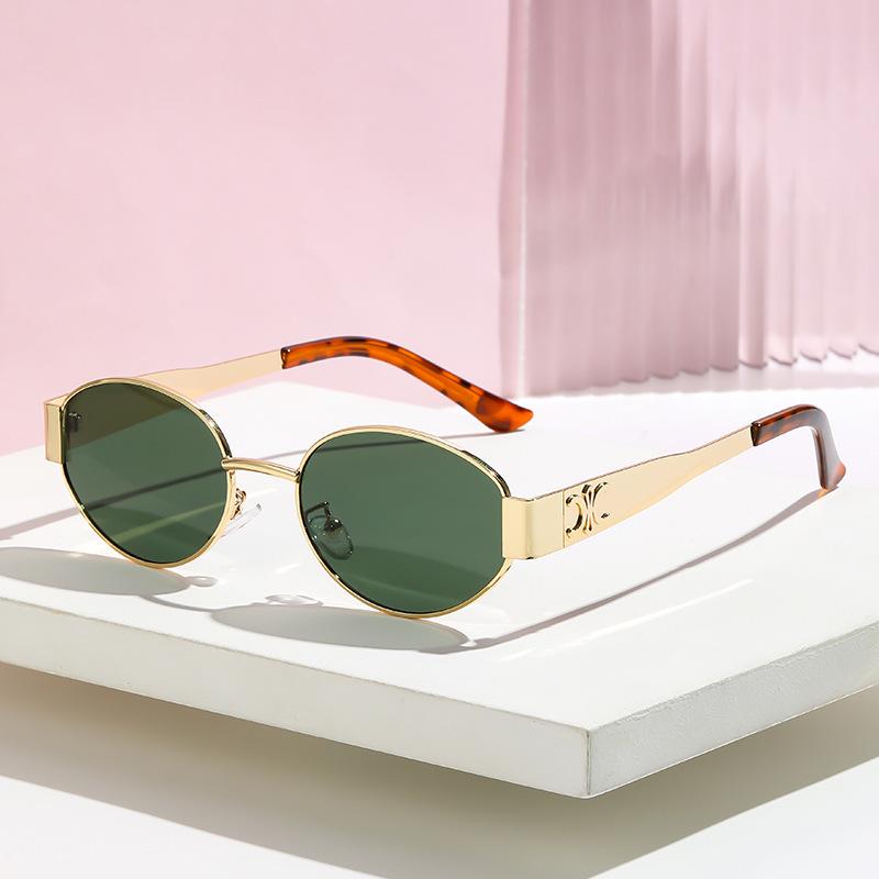 Женские ретро-солнцезащитные очки овальной формы в металлической золотой оправе для узких лиц, в французском стиле