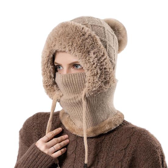 Women Winter Cycling Balaclava Hat with Integrated Scarf Thick Warm Stretchable Windproof