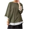 Loose Short Large Layered Body Layered Stylish Casual [Cross Marbury] Women's T-Shirt, Sleeve, Plain, Cotton, 3/4 Sleeve, Size, Oversized, Thin,