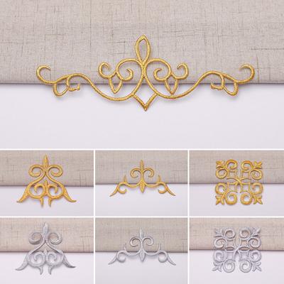 1 шт., винтажные аппликации с утюгом, нашивки, вышитая кружевная ткань, отделка платья, золотое, серебряное украшение