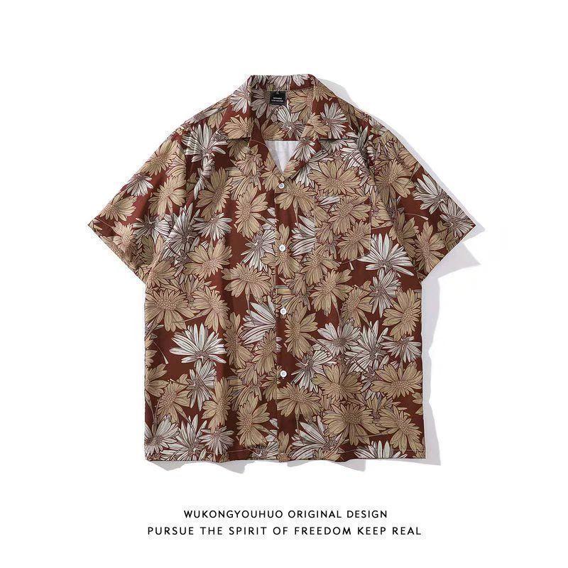 Мужская и женская свободная гавайская рубашка с коротким рукавом, повседневная рубашка с растительным цветочным принтом, мужская и женская ретро-рубашка в стиле Харадзюку, большой размер, модная