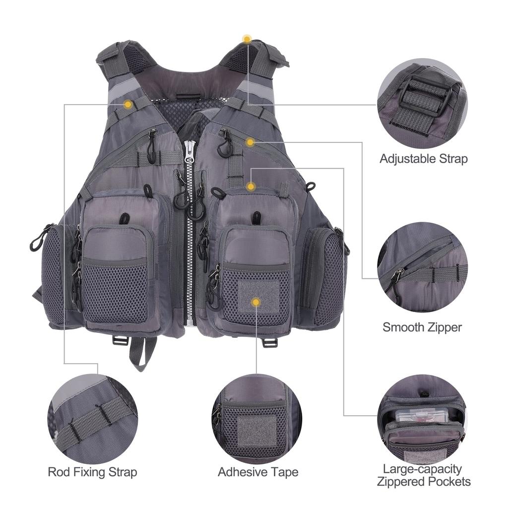 Lixada Fishing High Large Multiple Load Capacity Up To One Size Fits All Vest, Buoyancy, Breathable, Capacity, Pockets, Unisex, 95kg,