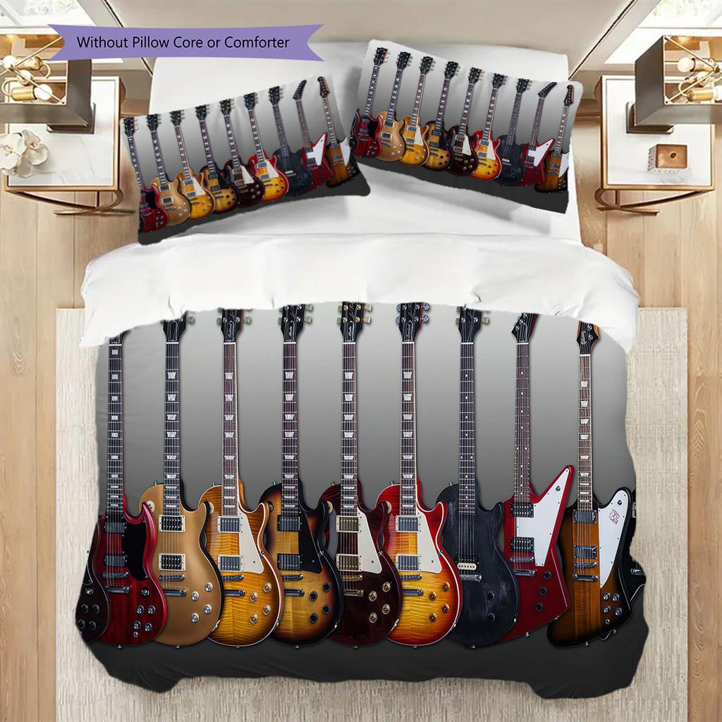 1PC Music, guitar Theme Bedding Quilt Set Quilt Cover Pillowcase Home Decoration Birthday Gift (1 * duvet cover + 8 * pillowcase, without core)