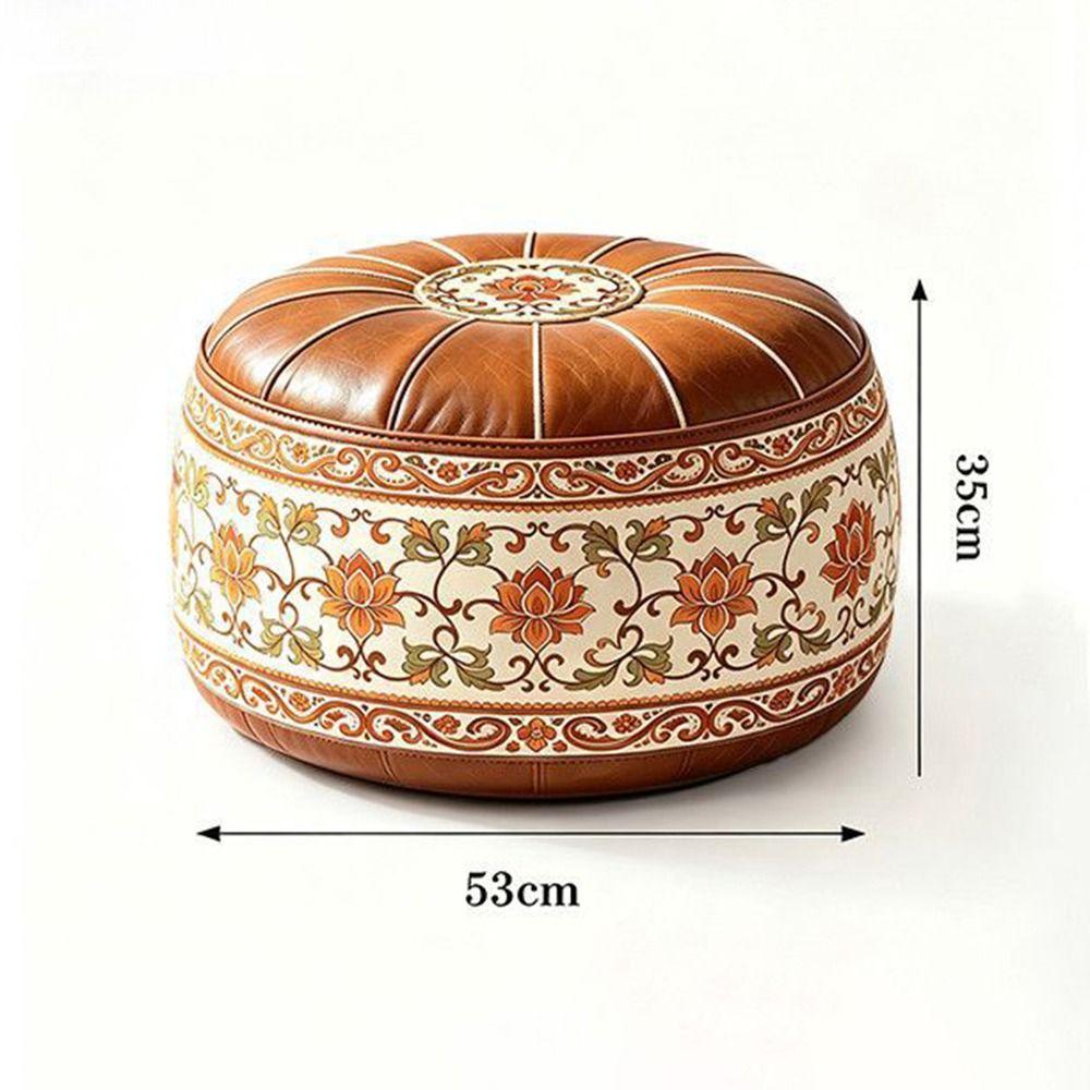 PU Leather Storage Ottoman Round Shape Floor Seat Cushion New Round Pouf Cover Living Room