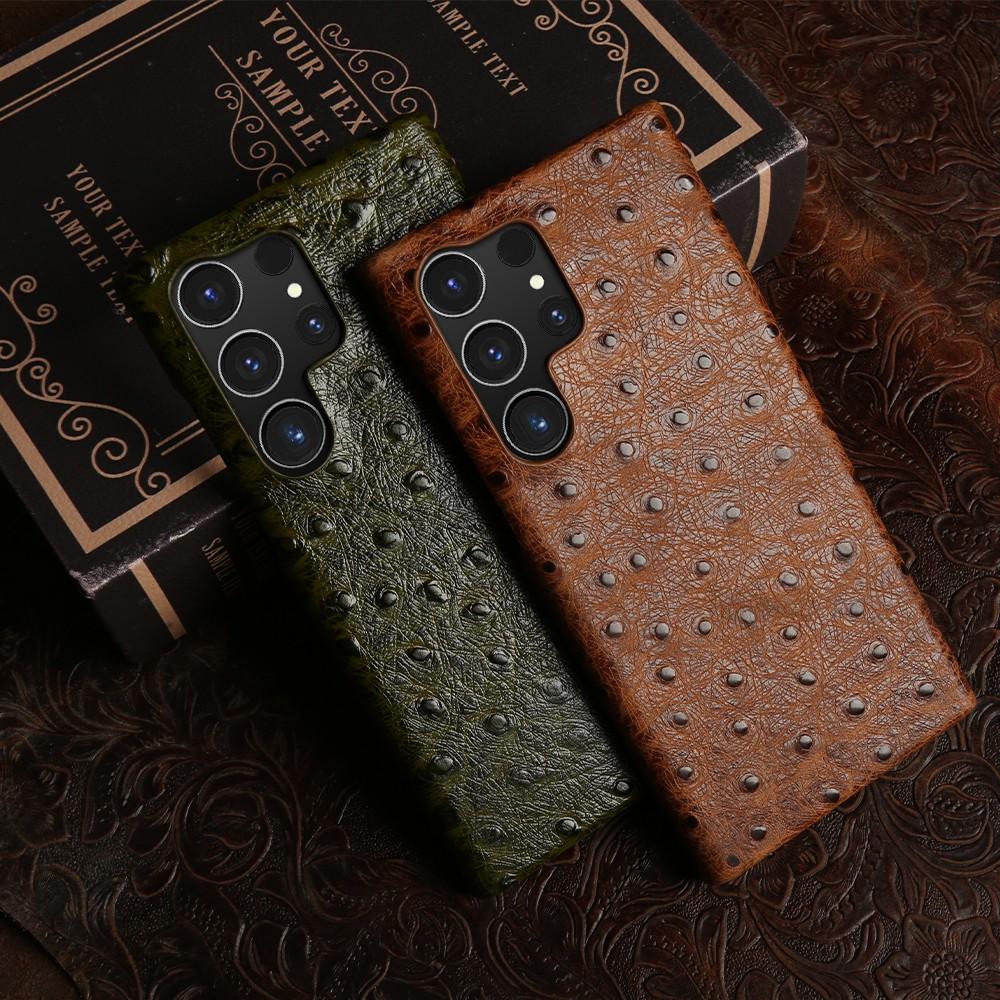 Ostrich Genuine Leather Case for Samsung Galaxy S23 FE S24 Ultra S22Plus S21FE S20 S23 Cowhide Back Cover Coque Shell