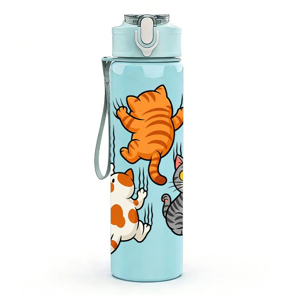 1PC Two Orange Tabby Cat Play Graphic,750ml Color Plastic Sports Water Bottle,Leakproof Flip Straw Lid,Suitable for Sports Office Home Use