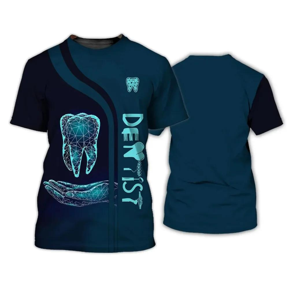Men's and Women's T-shirts Dentist Oversize Uniform 3d Printed Top Short Sleeve Stylish Fun Dental Pullover Loose T-shirt
