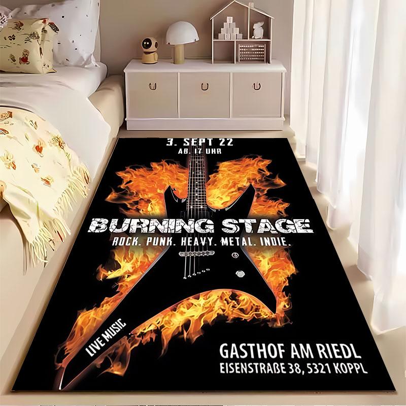 Burning Guitar with Flames Design suitable as a non-slip mat for the living room or bedroom sofa