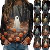 Halloween Ghost Pattern T-shirt, Fashionable Casual Women's Long-sleeved Top