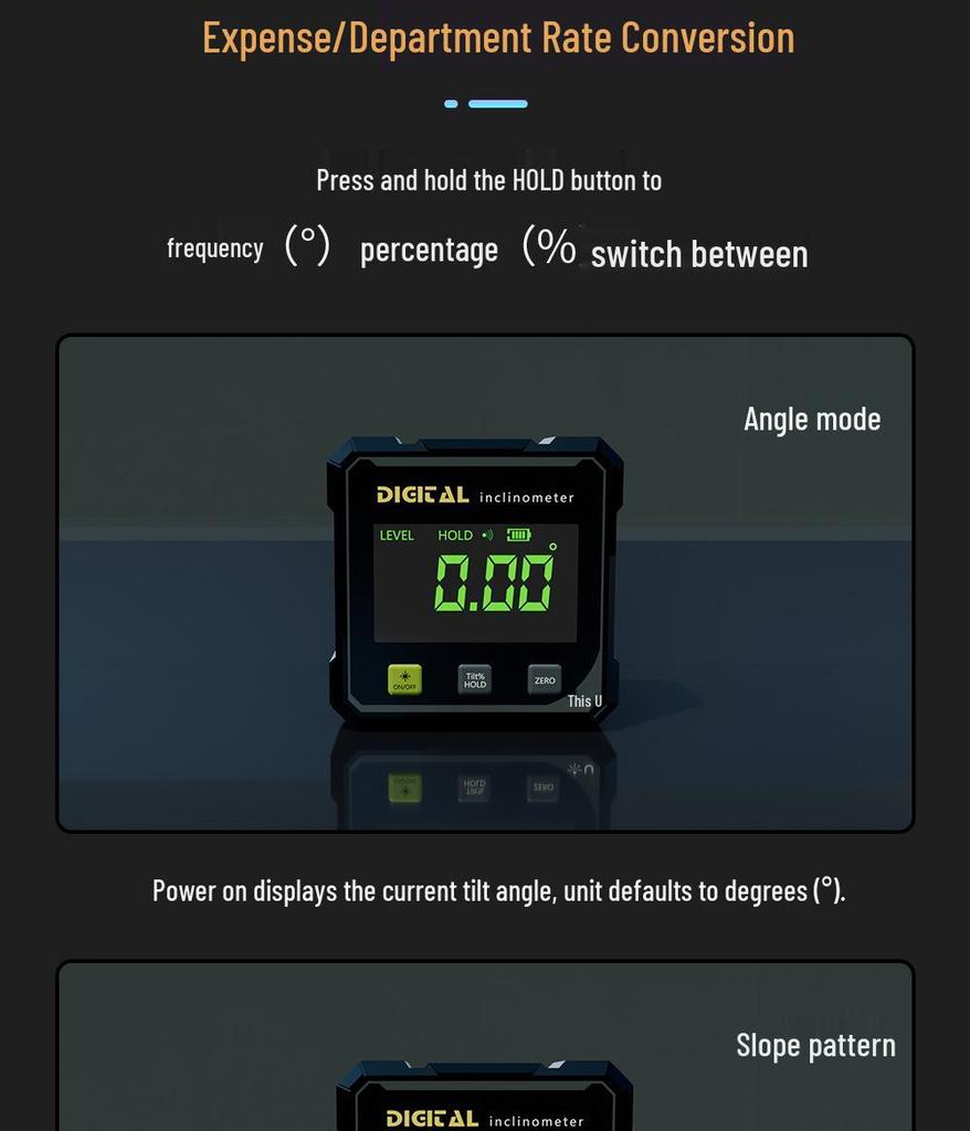 Светодиодный цифровой инклинометр с дисплеем с подсветкой, угломер