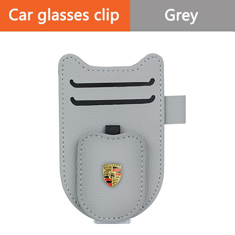 Fashion Stereo Leather Car Logo Sun Visor Glasses Box Sunglasses Clip For Porsche Panamera Macan Boxster Cayman Cayenne 911 718