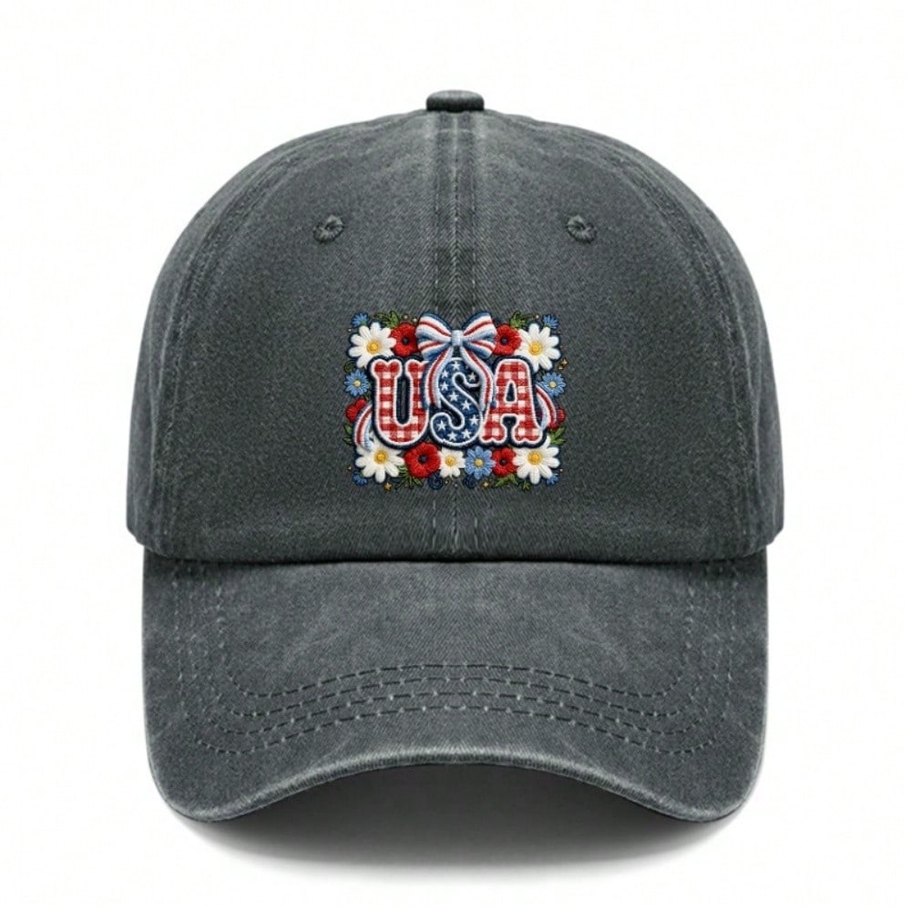[Vintage USA Baseball Cap] Adult Unisex "USA" Floral Print Adjustable Sun Cap Breathable Curved Brim Streetwear Baseball Hat For Patriotic Holidays &