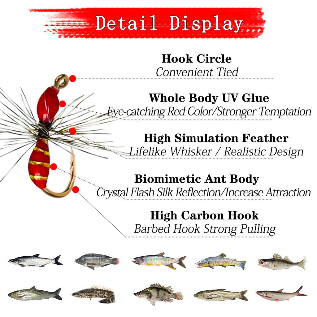 Приманка для муравьев Гриффита из 5 частей, крючок из углеродистой стали. Подходит для ловли форели, морского окуня, лосося и т. д.. - С коробкой для мух