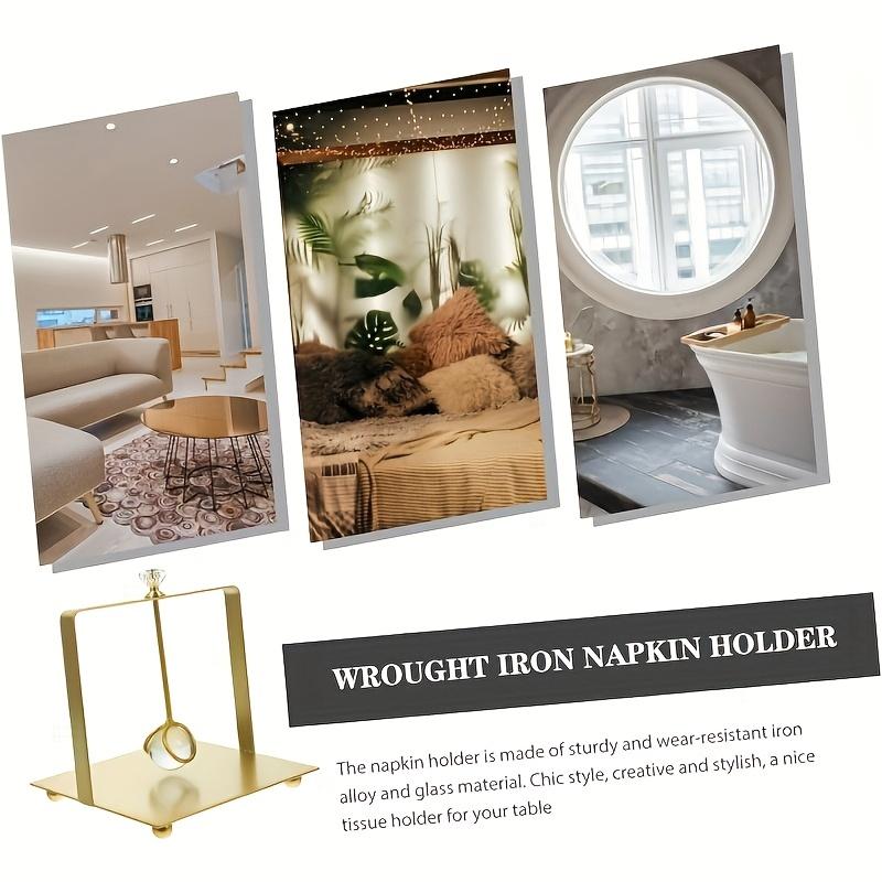 1pc Elegant Golden Stainless Steel Square Napkin Holder with Clear Crystal Accent,Freestanding Tissue Organizer for Bathroom