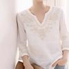 Летняя рубашка из хлопка и льна с V-образным вырезом и вышивкой для женщин с нишевым дизайном, легкая белая рубашка свободного кроя с семью рукавами для женщин