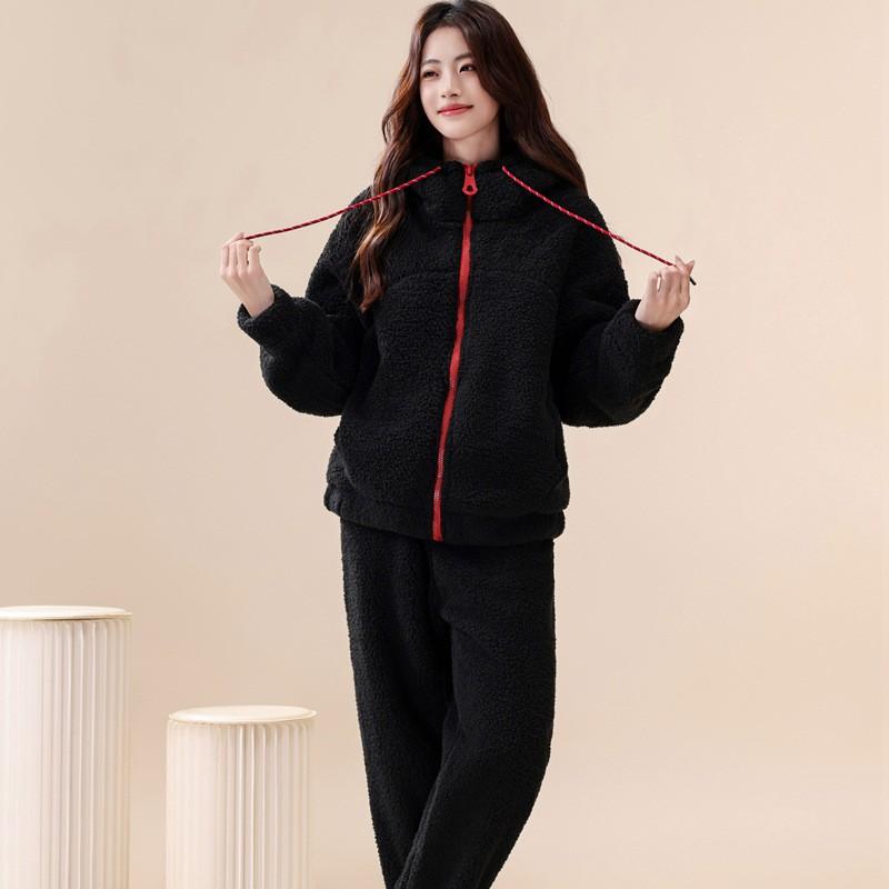 Couple Coral Fleece Pajamas Set Thick Warm Winter Loungewear Men Women