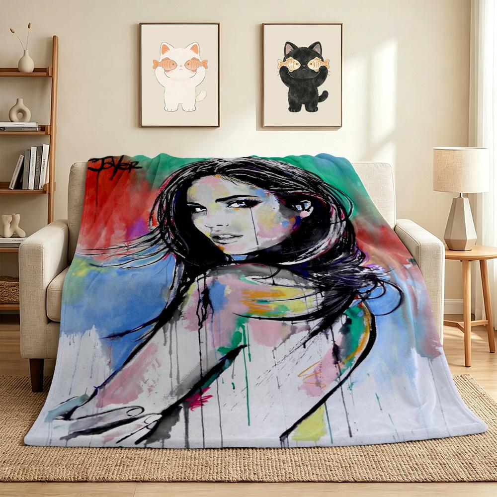Abstract Portrait Flannel Blanket Throw Blanket Soft Warm Sofa Bed Camping Car home Decor Unique Christmas Gift C9301998