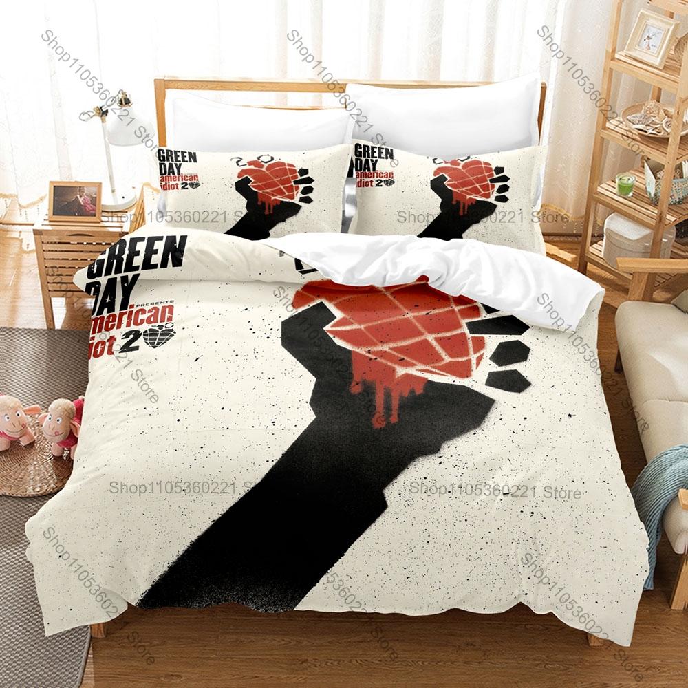 Коллаж Группа Green Day Винтажный Тур Постер Панк Рок Искусство 3 Штуки Постельное Белье Пододеяльник + 2 Наволочки Домашний Декор