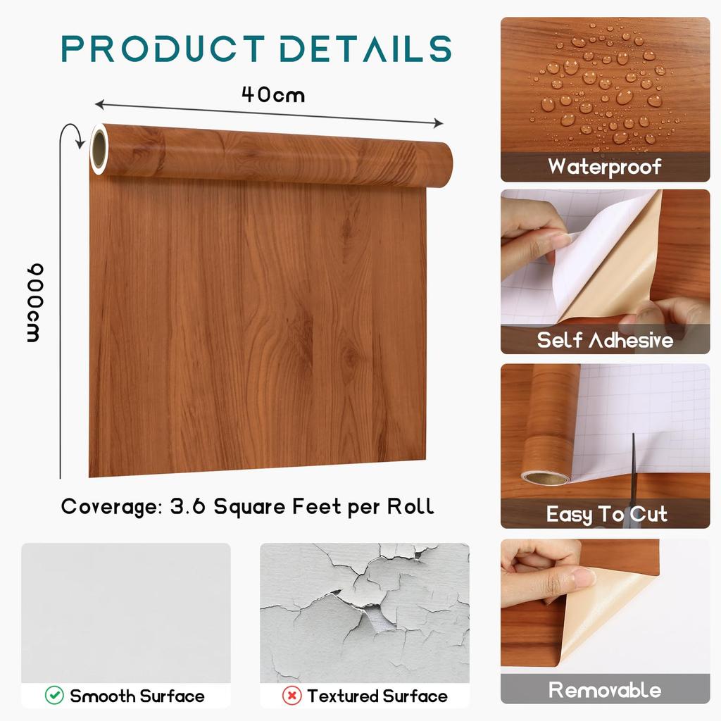 VEELIKE Remake Wood Wood Grain Wallpaper Wall Woodgrain Cutting Heat Table Reform Paste Reupholstery Scandinavian Easy to Removable Wool Sticker