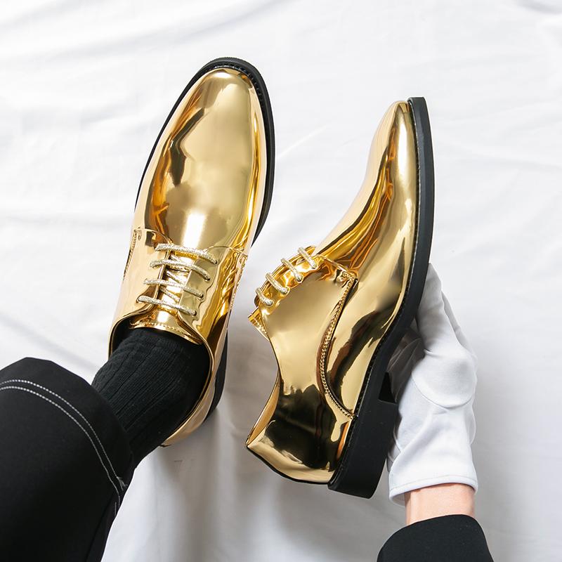 Мужские золотые деловые туфли из кожи Оксфорд, серебряные деловые туфли, смокинг, свадебные блейзеры, танцевальные туфли большого размера