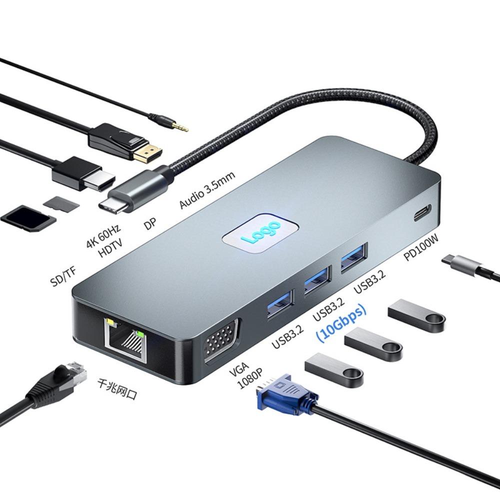 Док-станция типа C с гигабитным Ethernet 4K60Hz USB-концентратором, многопортовым адаптером для ноутбука, ПК MacBook