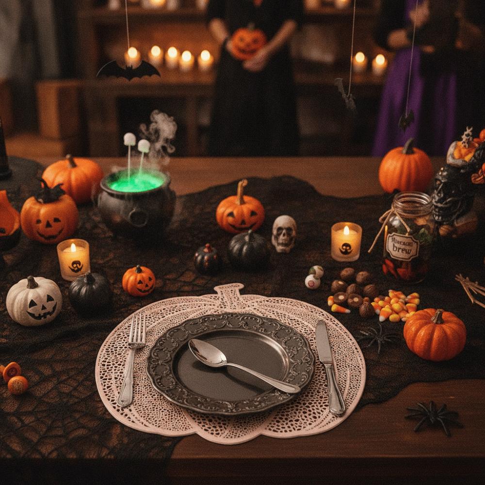 4PCS Waterproof Halloween Hollow Pumpkin Placemat Anti Slip Heat-insulating Coaster Restaurants