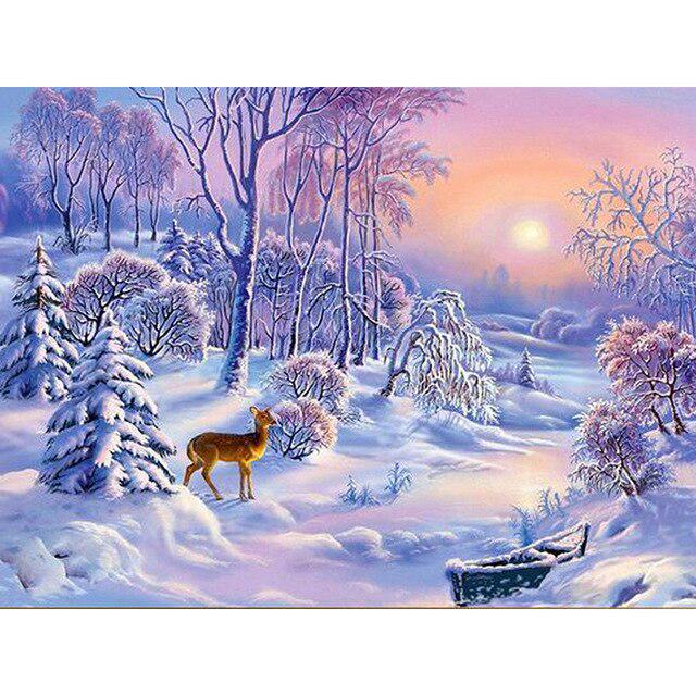 Вышивка крестиком олени, лани в разное время года лето/осень/зима/весна