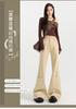 American retro micro-pull jeans women's autumn pocket design sense niche khaki drape horn pants