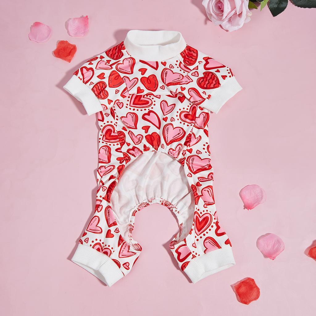 Пижама для собак со сладкими розовыми сердцами с волнистыми линиями, одежда для щенков для маленьких собак, для девочек и мальчиков, повседневная пижама для собак, комбинезон для собак